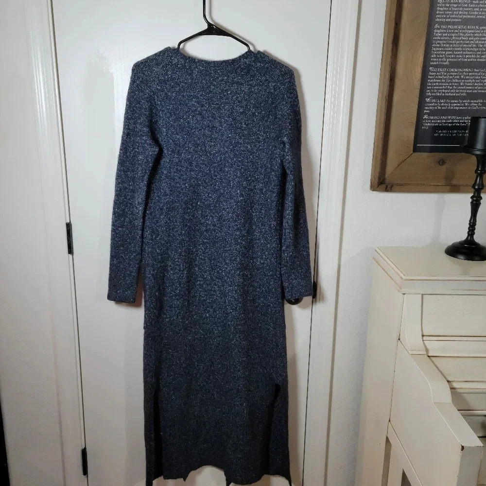 Theory Long Maxi Duster Cardigan Sweater | Size P | Navy Tweed - Picture 5 of 6